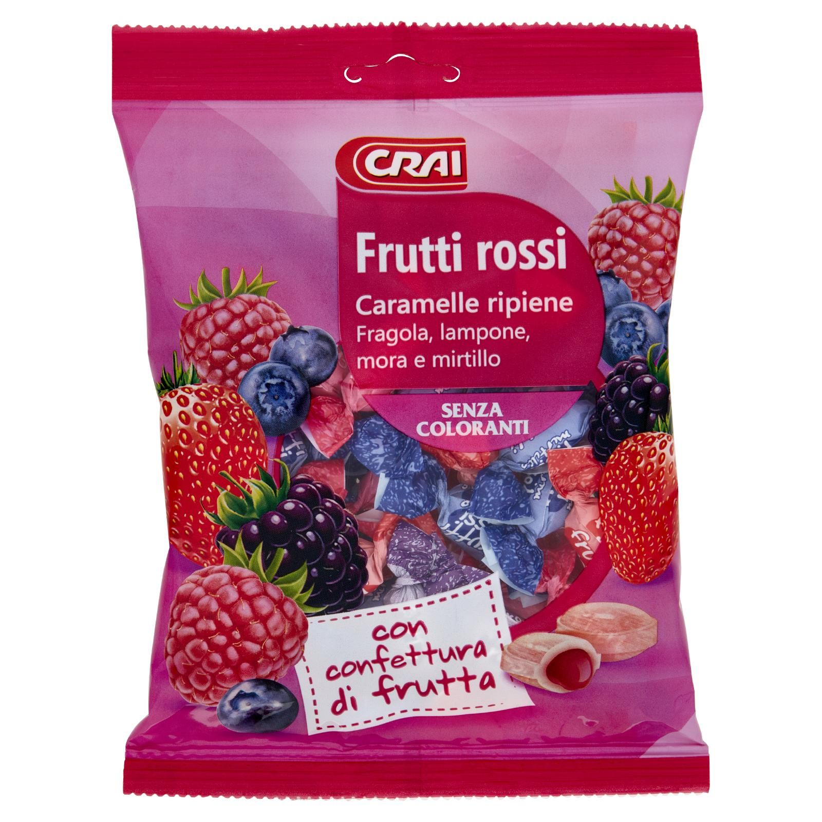 Crai Frutti rossi Caramelle ripiene Fragole, lampone, mora e mirtillo 200 g
