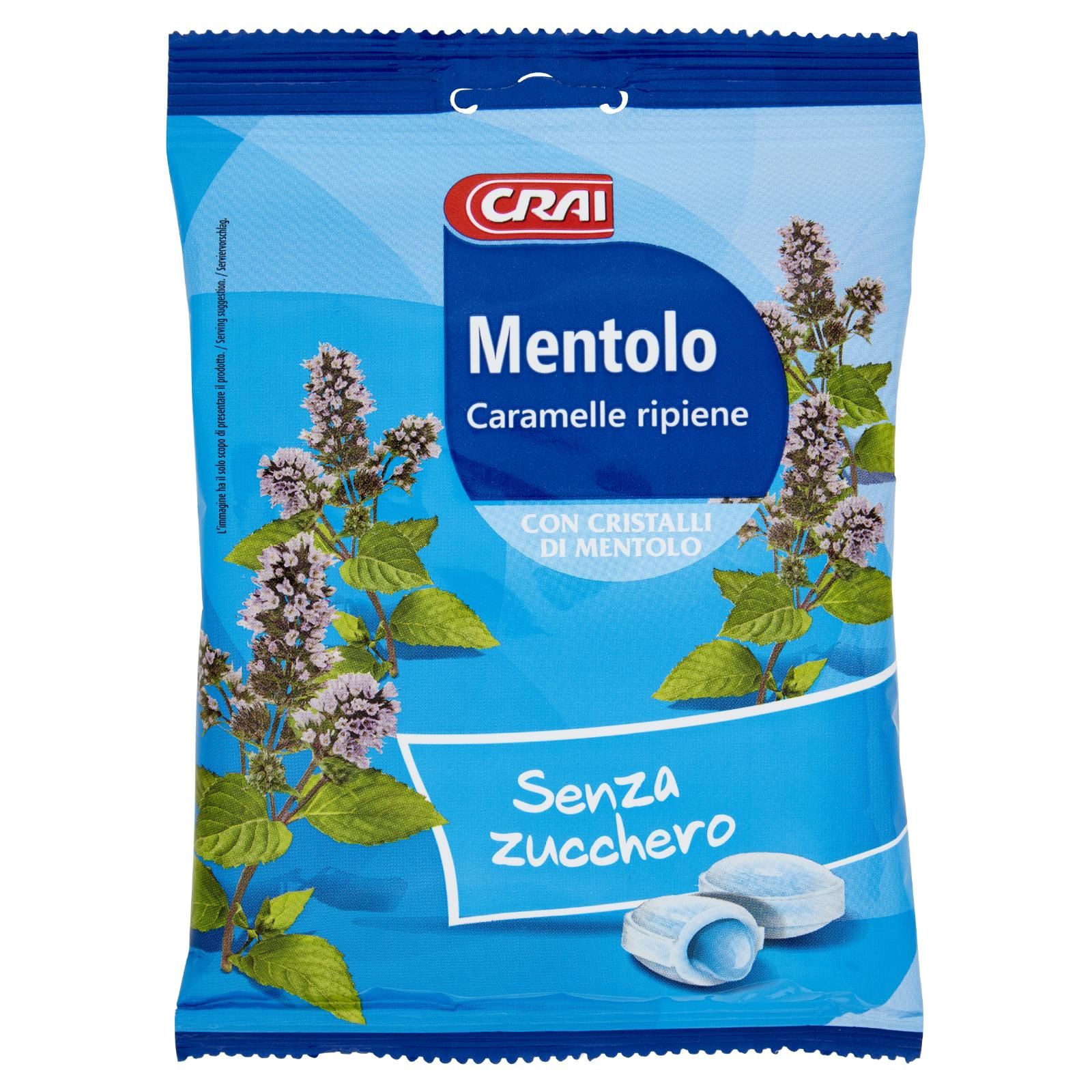 Crai Mentolo Caramelle ripiene con Cristalli di Mentolo Senza Zucchero 75 g