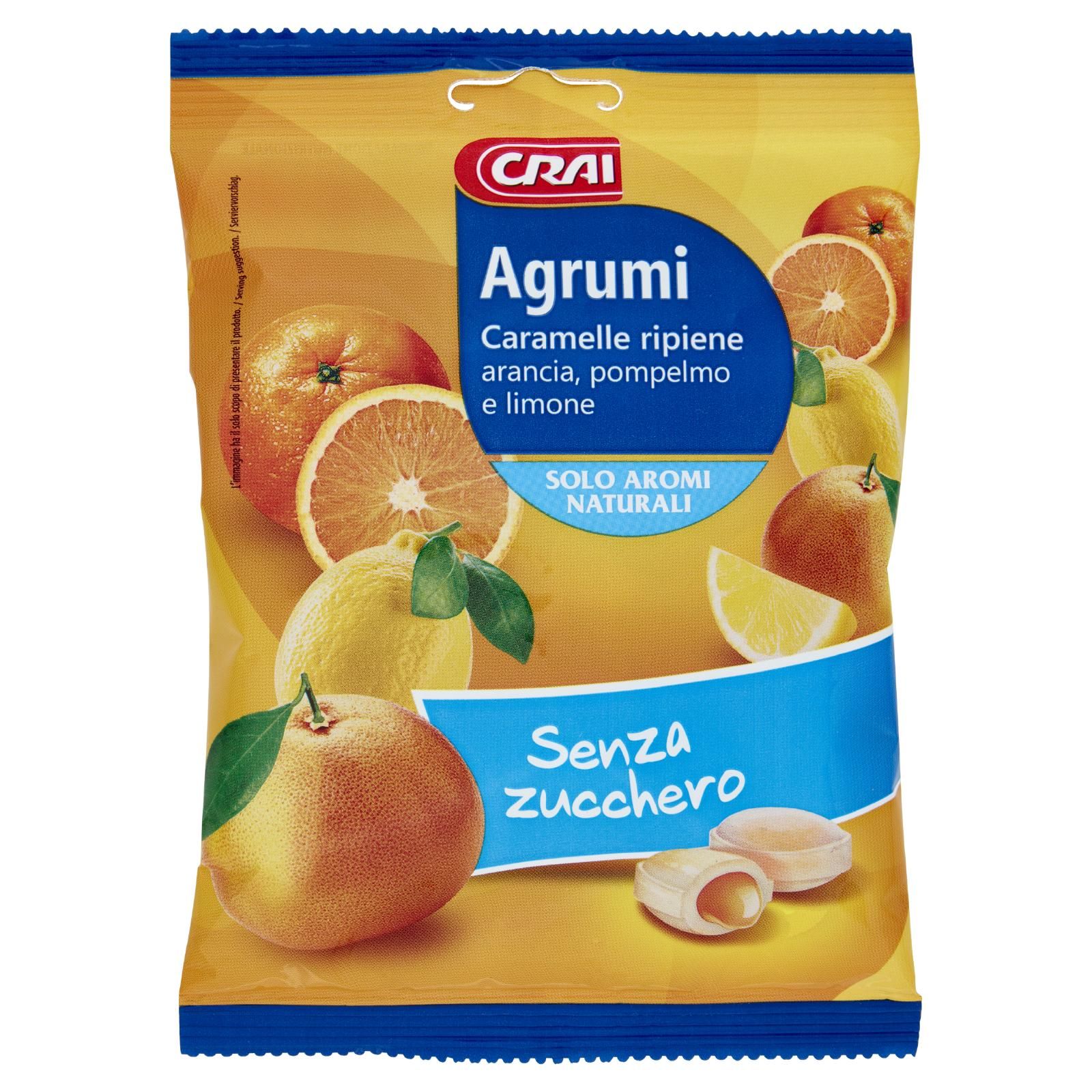 Crai Agrumi Caramelle ripiene arancia, pompelmo e limone Senza Zucchero 75 g