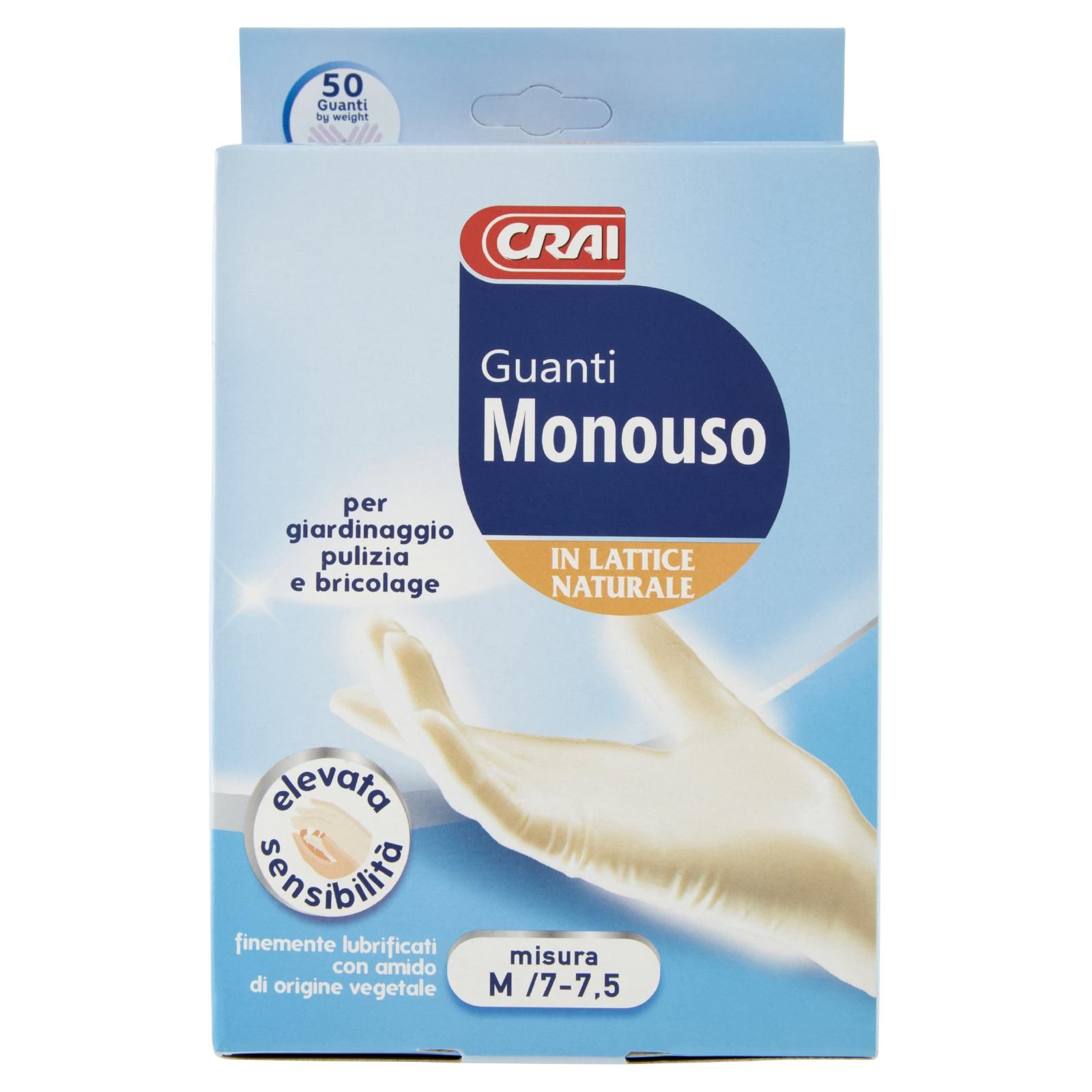 Crai Guanti Monouso In Lattice Naturale Misura M /7-7,5 50 pz