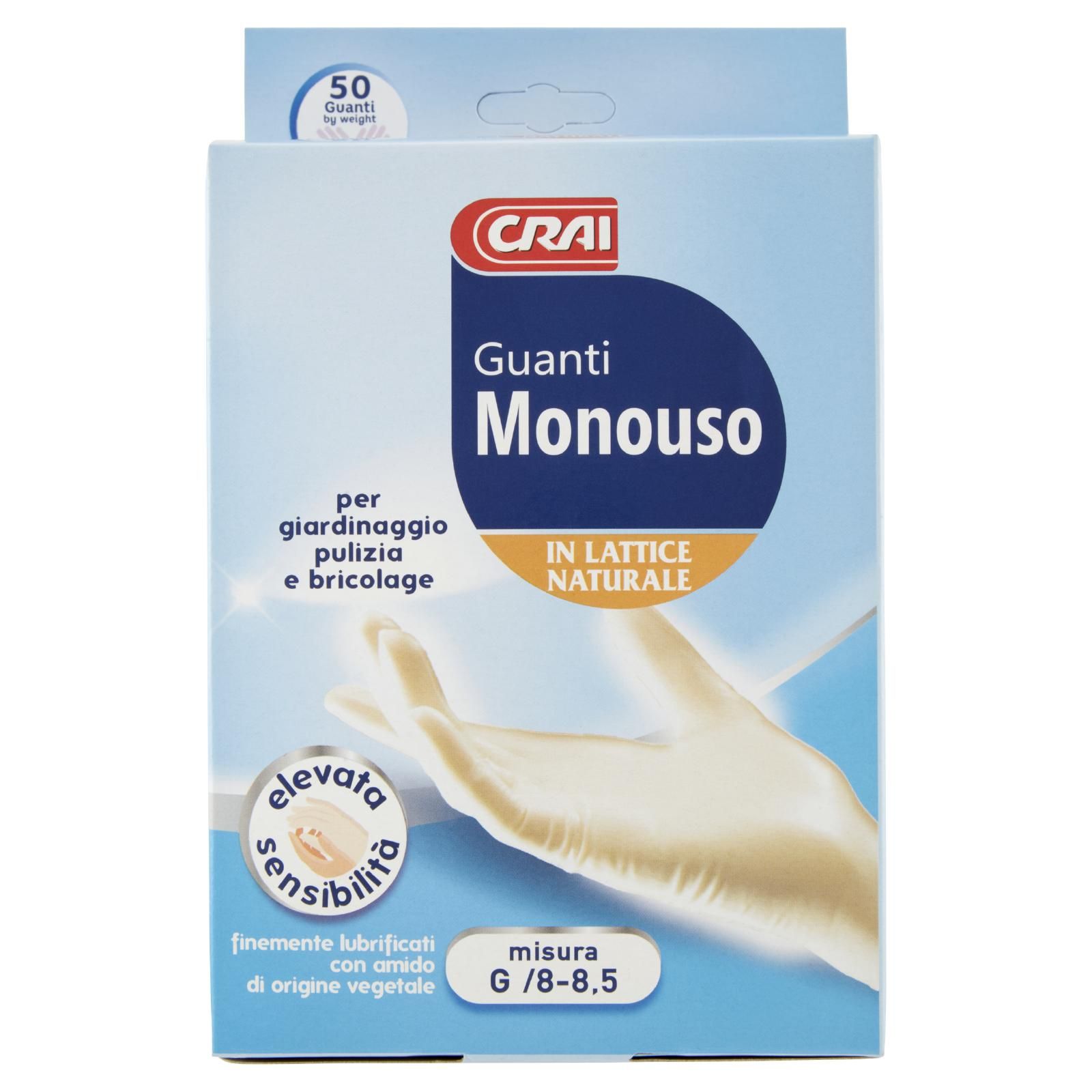 Crai Guanti Monouso In Lattice Naturale Misura G /8-8,5 50 pz