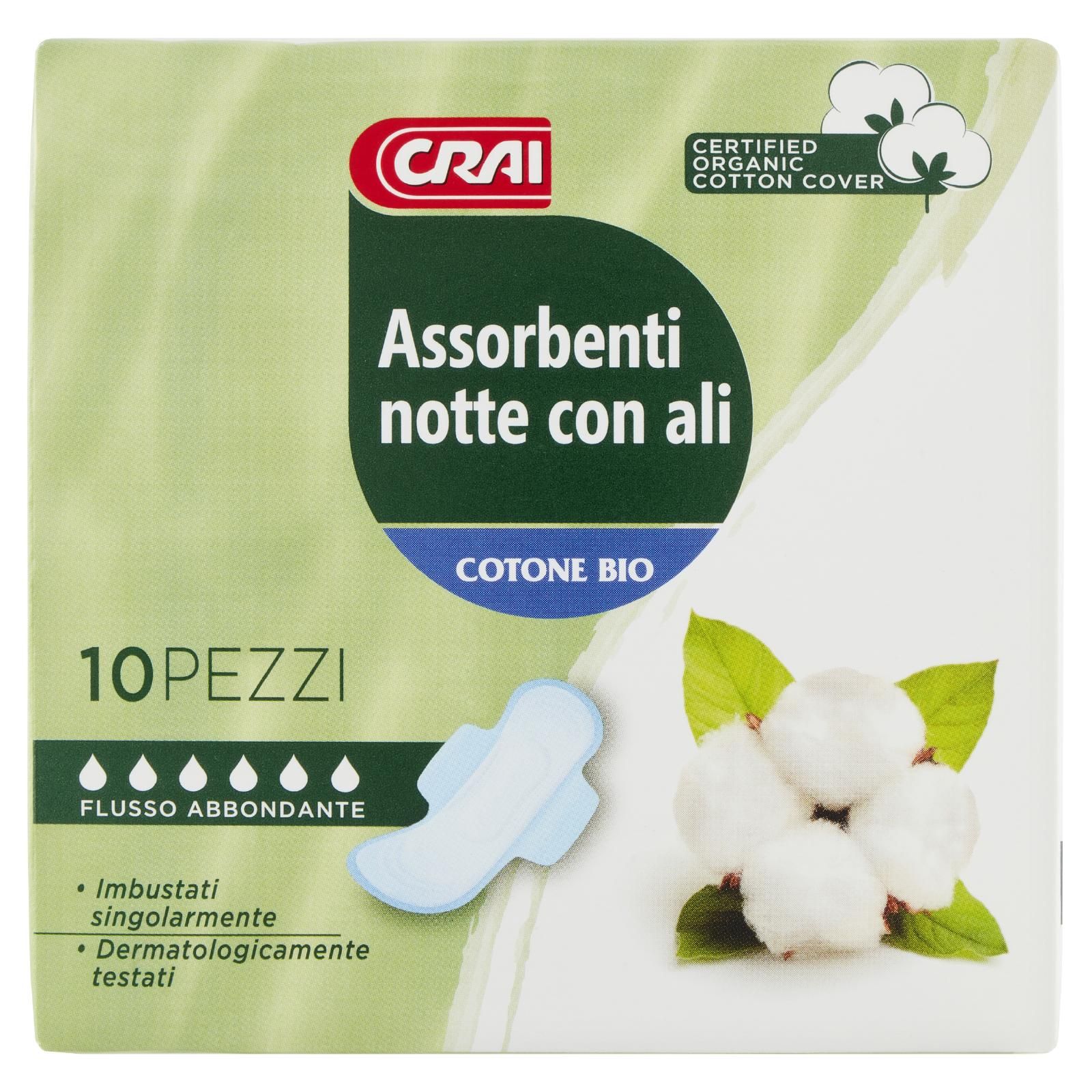 Crai Assorbenti notte con ali Cotone Bio 10 pz