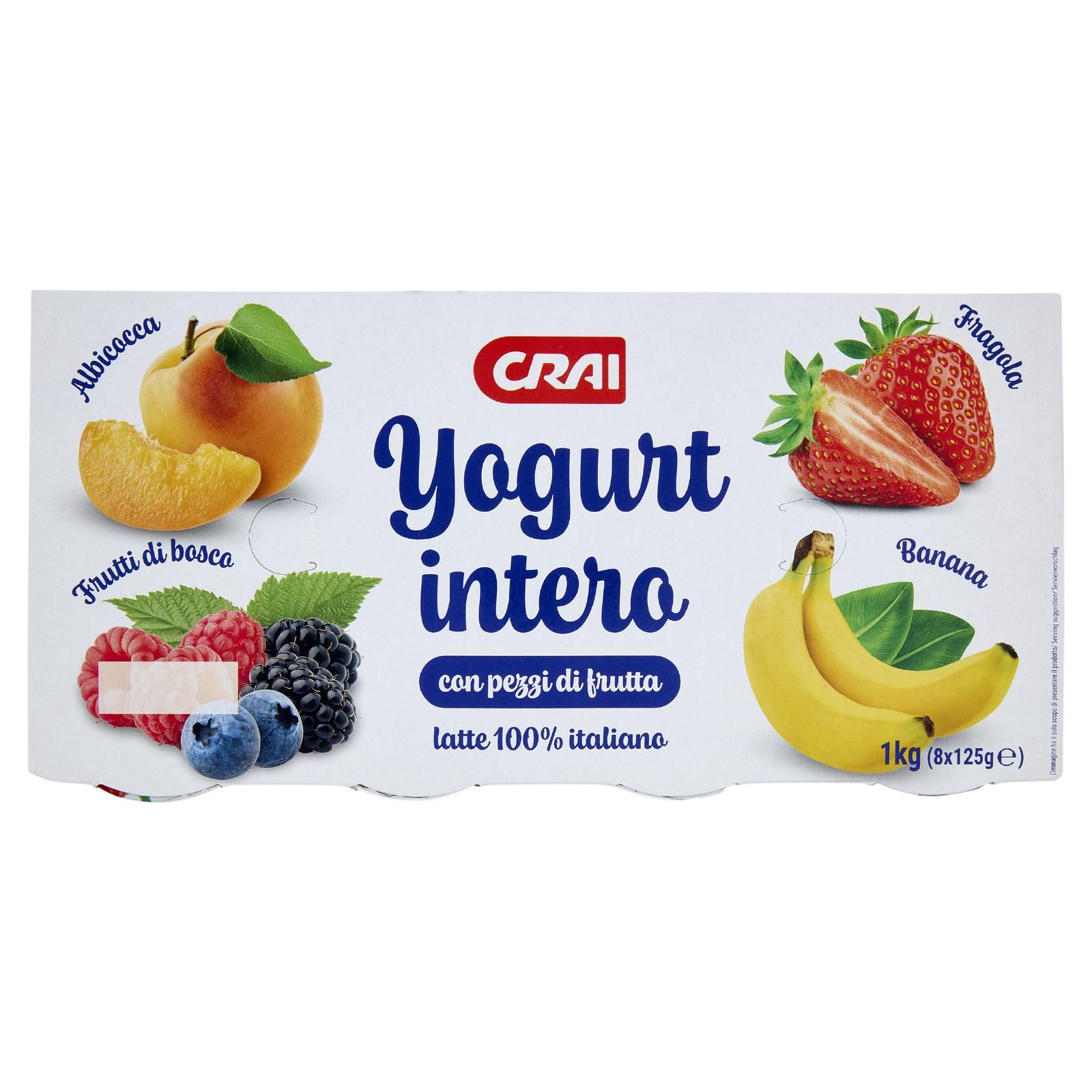 Crai Yogurt intero Albicocca, Frutti di bosco, Fragola e Banana 8 x 125 g