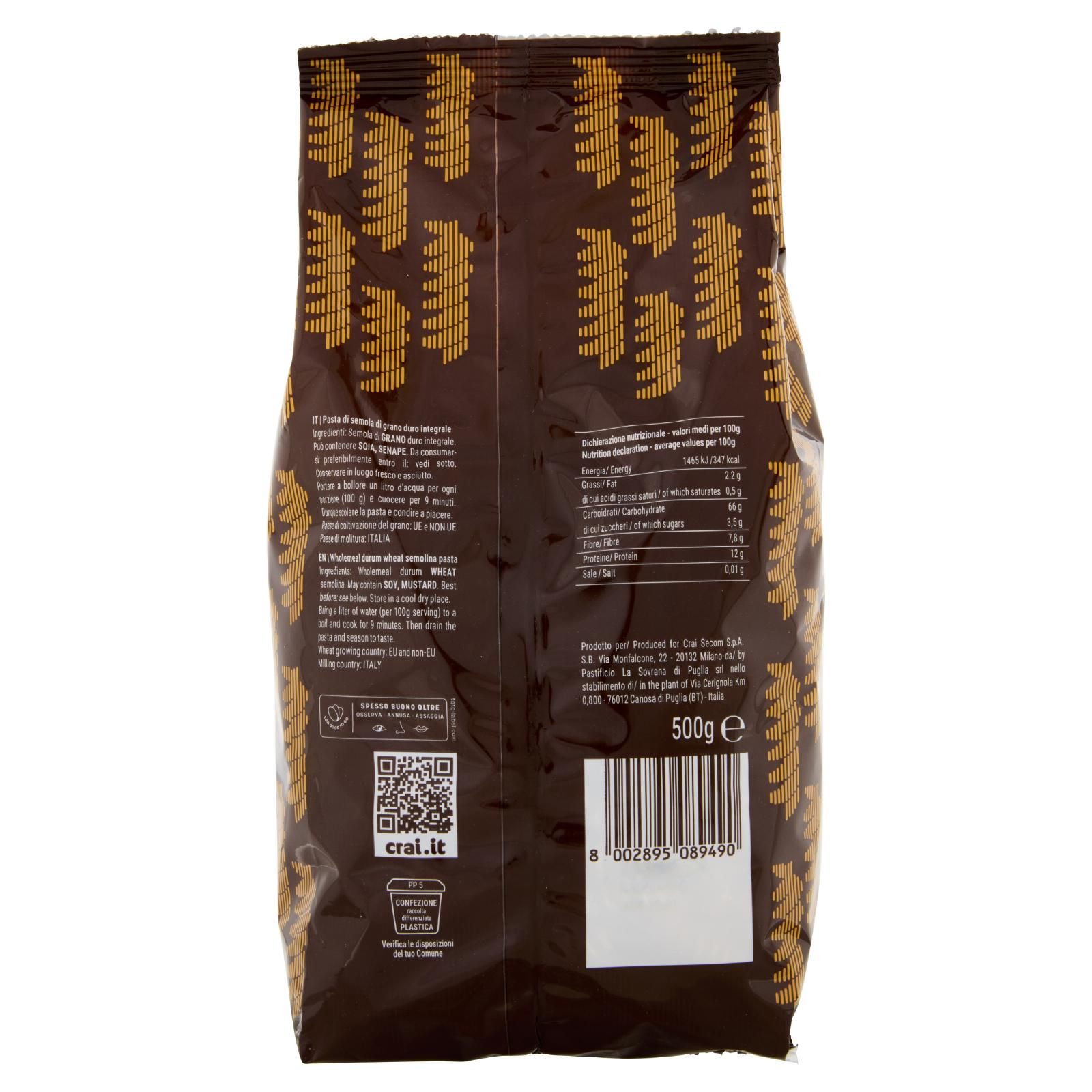 Crai Fusilli Integrali Trafilata al Bronzo 500 g