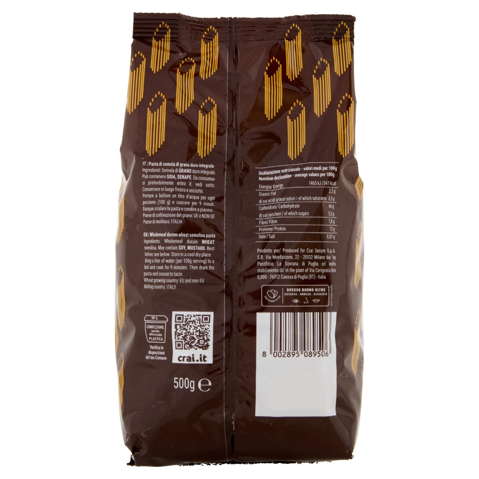 Crai Penne Rigate Integrali Trafilata al bronzo 500 g