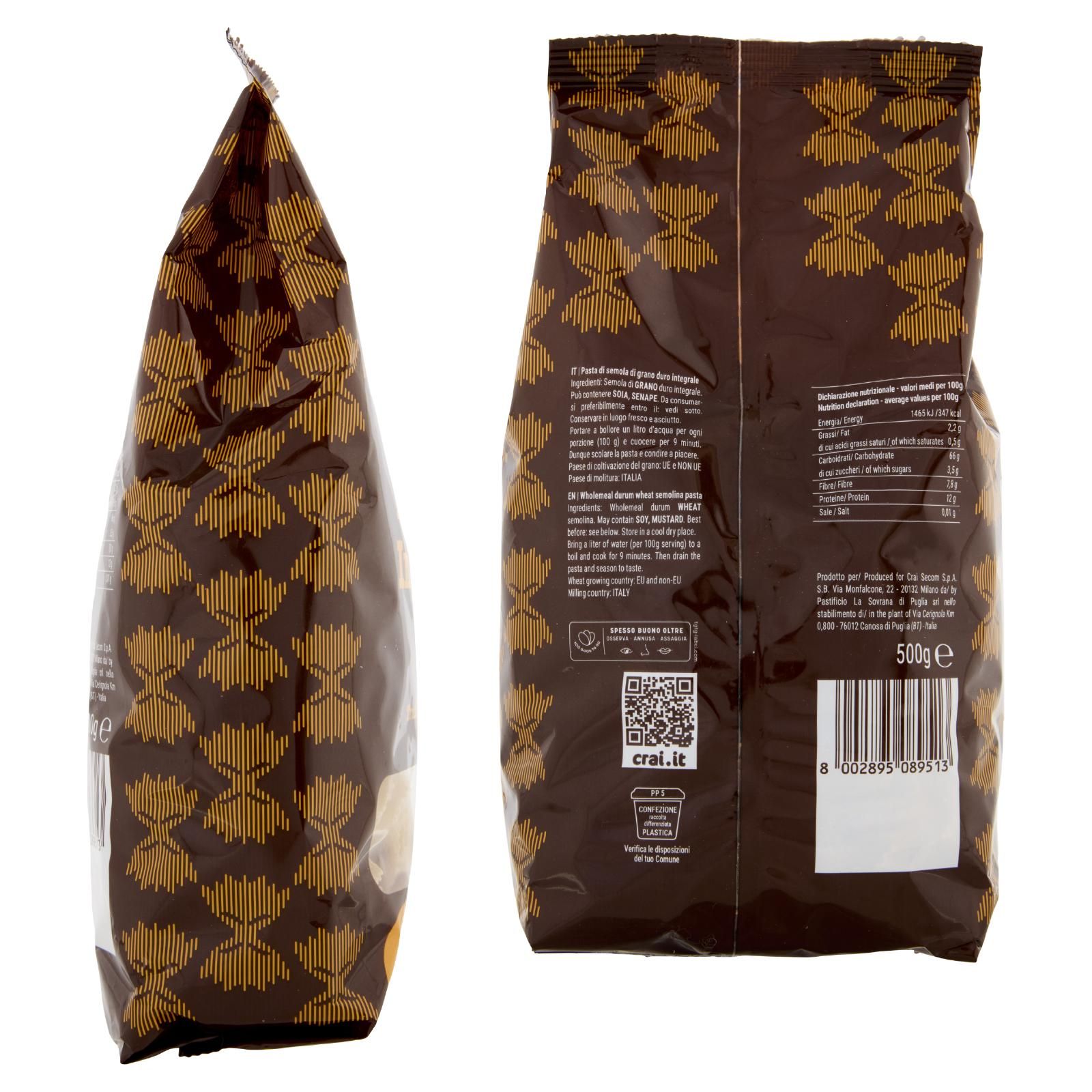 Crai Farfalle Integrali Trafilata al bronzo 500 g