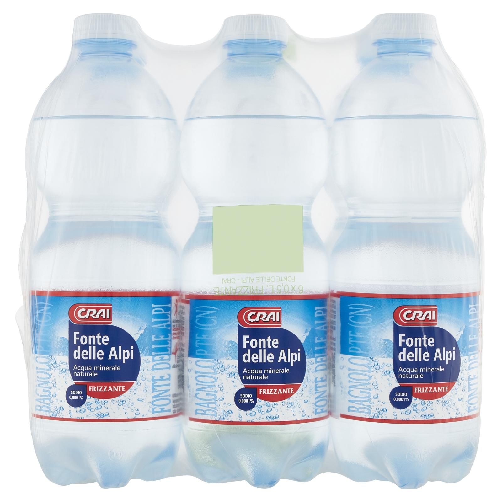 Crai Fonte delle Alpi Acqua minerale naturale Frizzante 6 x 0,5 L