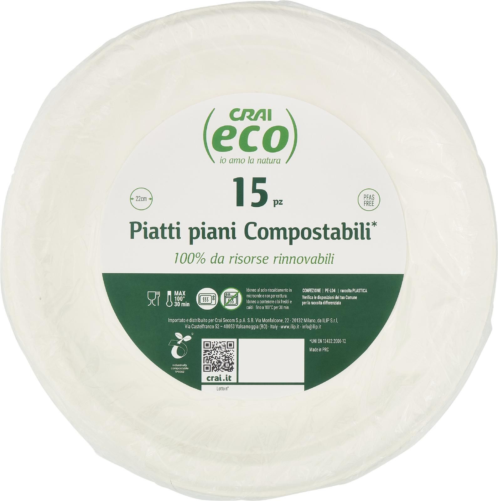 Crai eco Piatti piani Compostabili* 15 pz