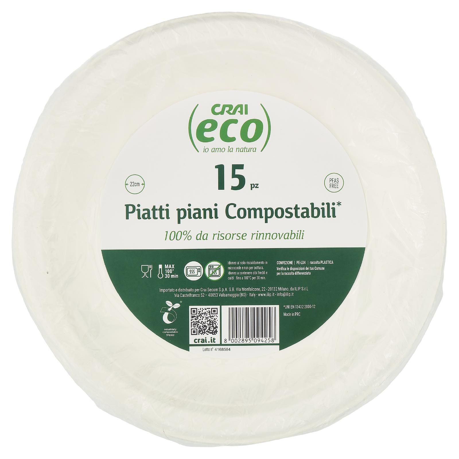Crai eco Piatti piani Compostabili* 15 pz