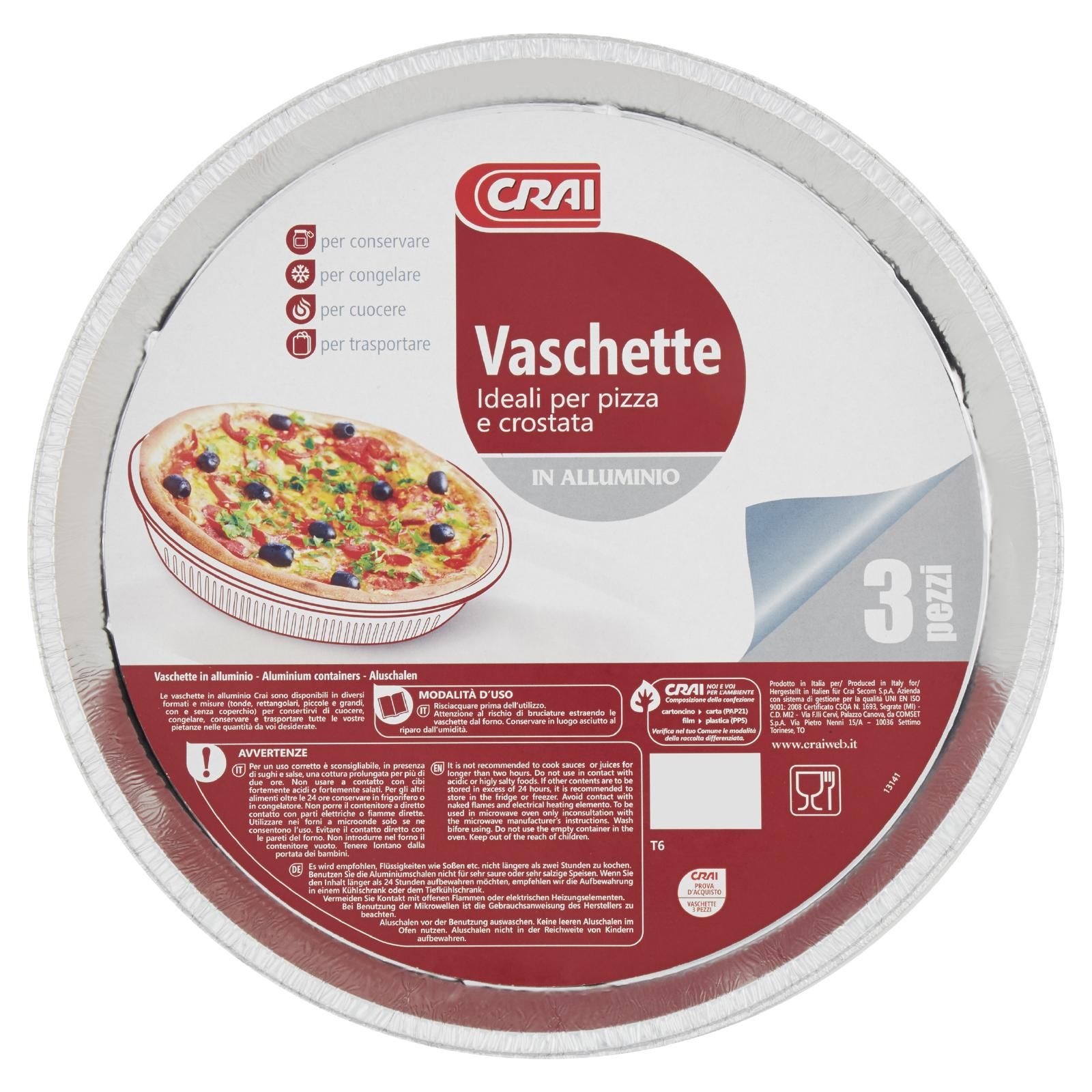 Crai Vaschette In Alluminio Ideali per pizza e crostata 3 pz