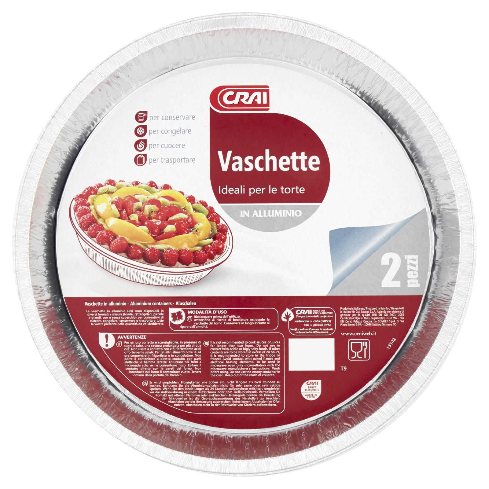 Crai Vaschette In Alluminio Ideali per le torte 2 pz