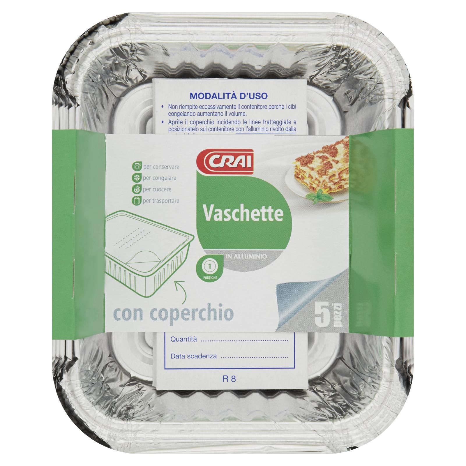 Crai Vaschette In Alluminio 1 Porzione con coperchio 5 pz