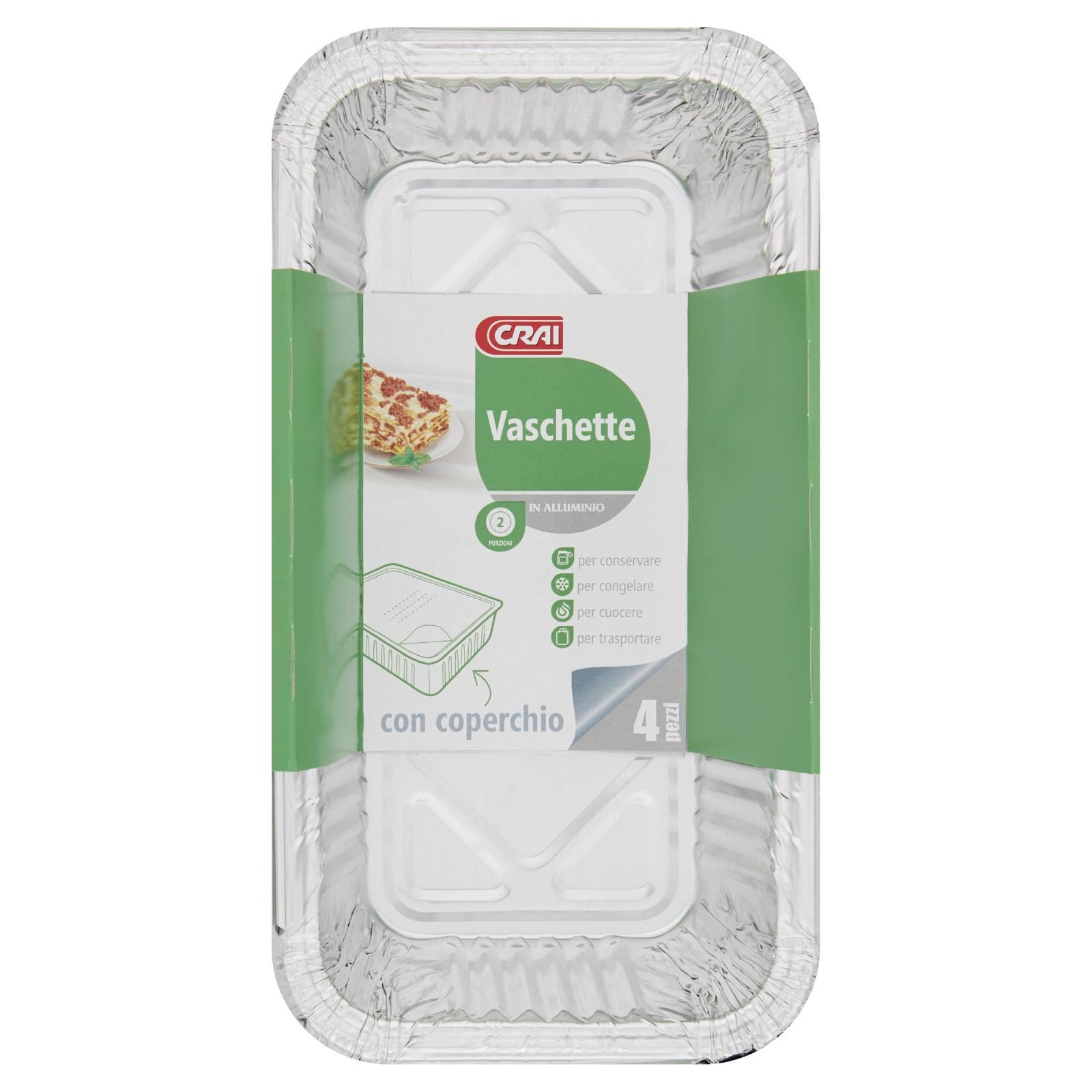 Crai Vaschette In Alluminio 2 Porzioni con coperchio 4 pz