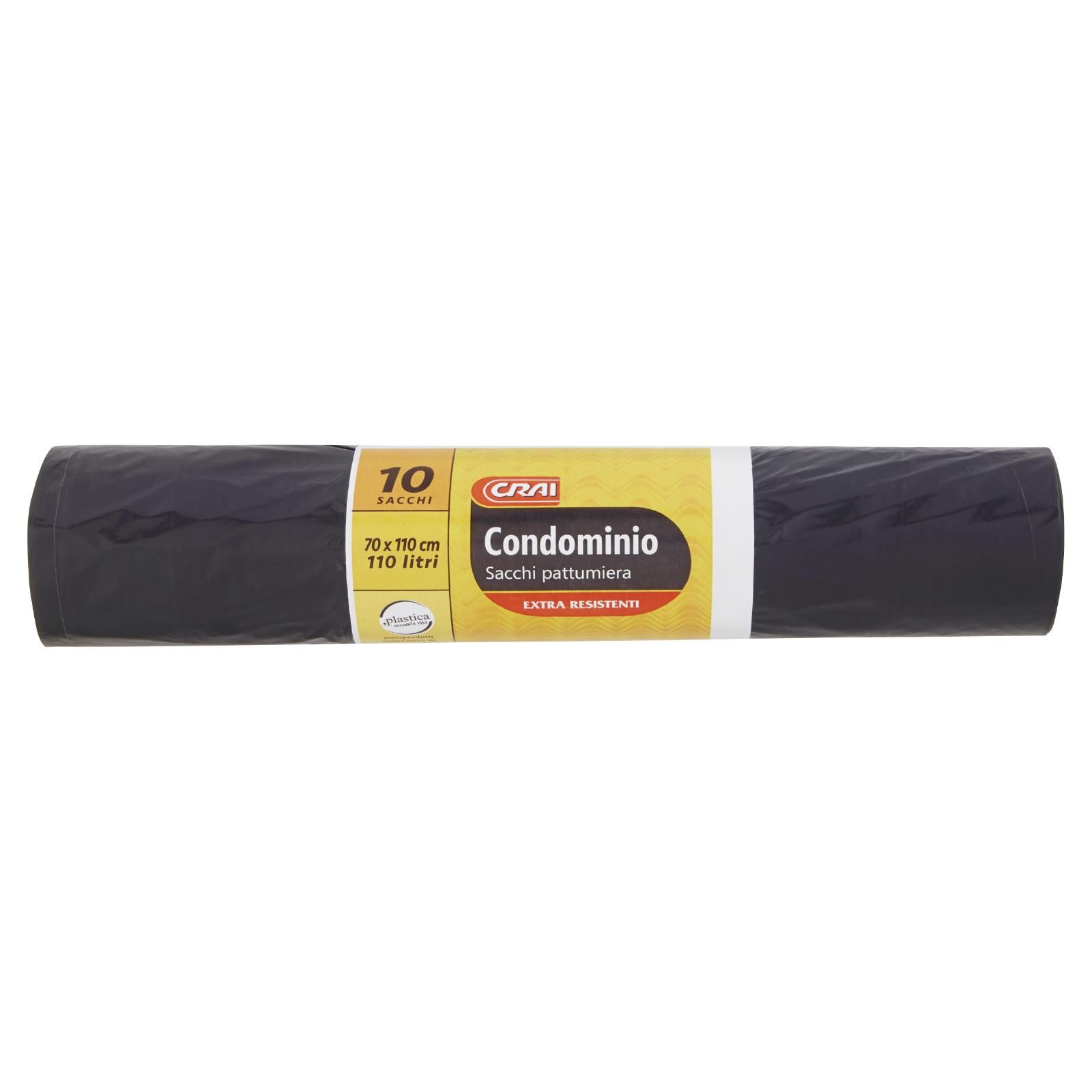 Crai Sacchi pattumiera Condominio Neri Extra resistenti 70 x 110 cm 110 litri 10 pz