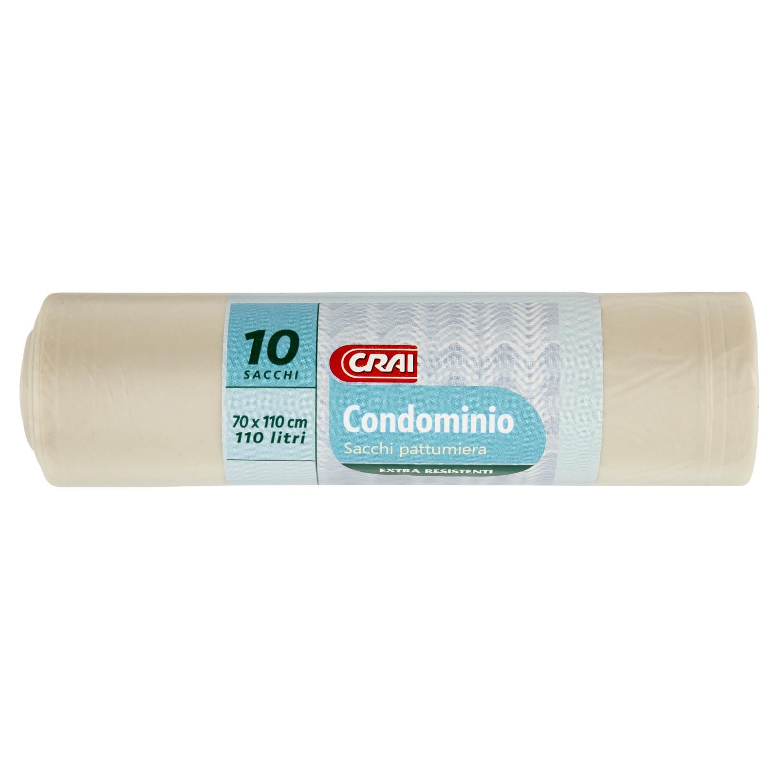 Crai Sacchi pattumiera Condominio Extra Resistenti 70 x 110 cm 110 litri 10 pz
