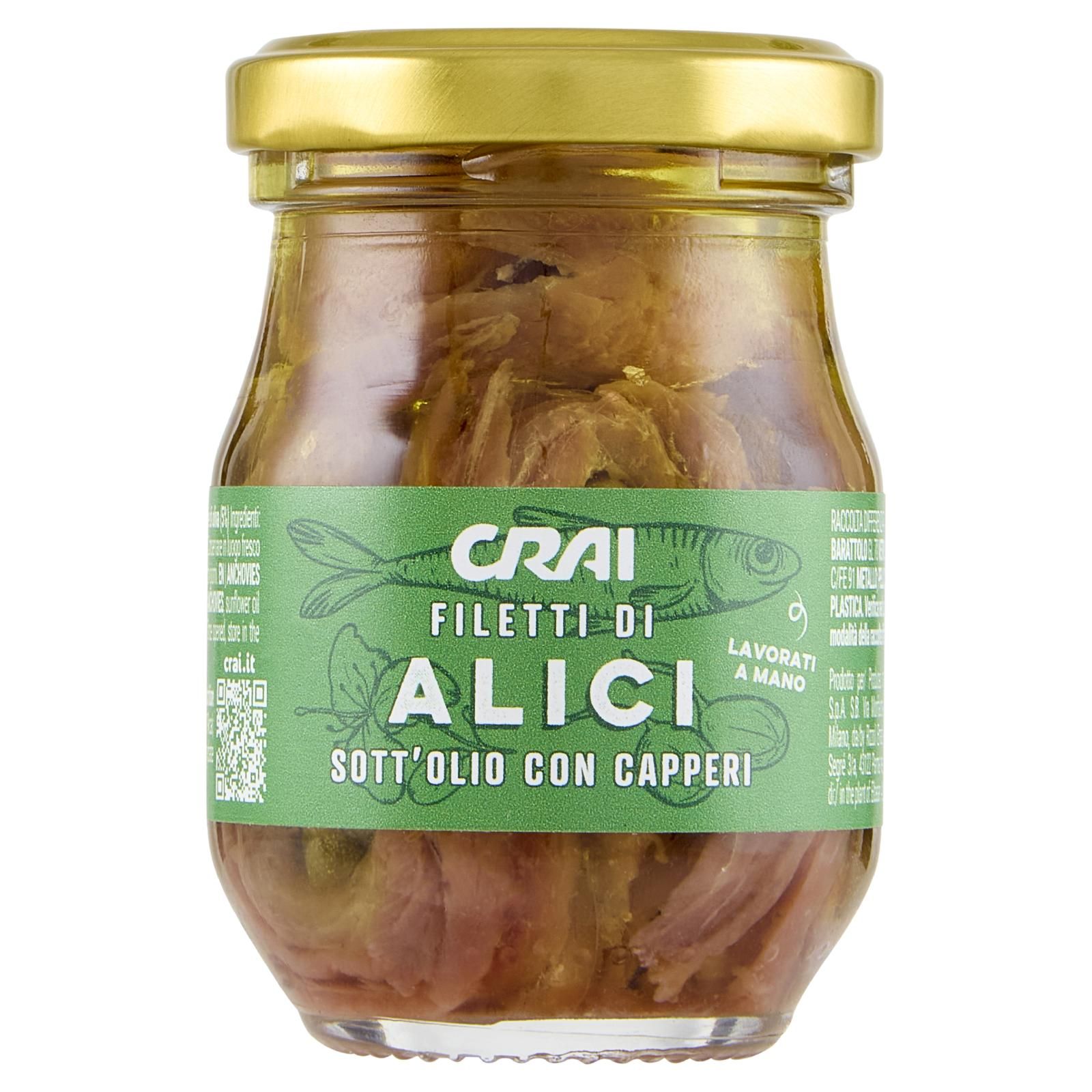 Crai Filetti di Alici Sott'Olio con Capperi 80 g
