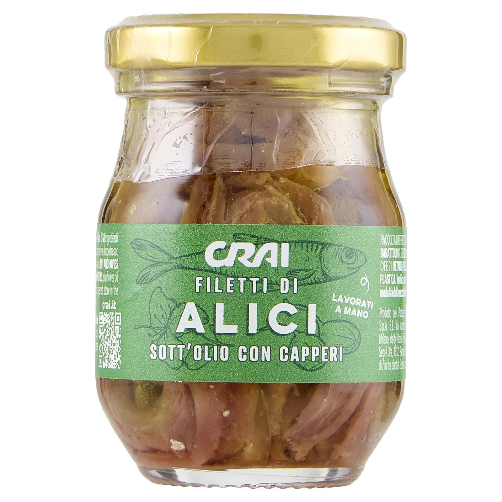 Crai Filetti di Alici Sott'Olio con Capperi 80 g