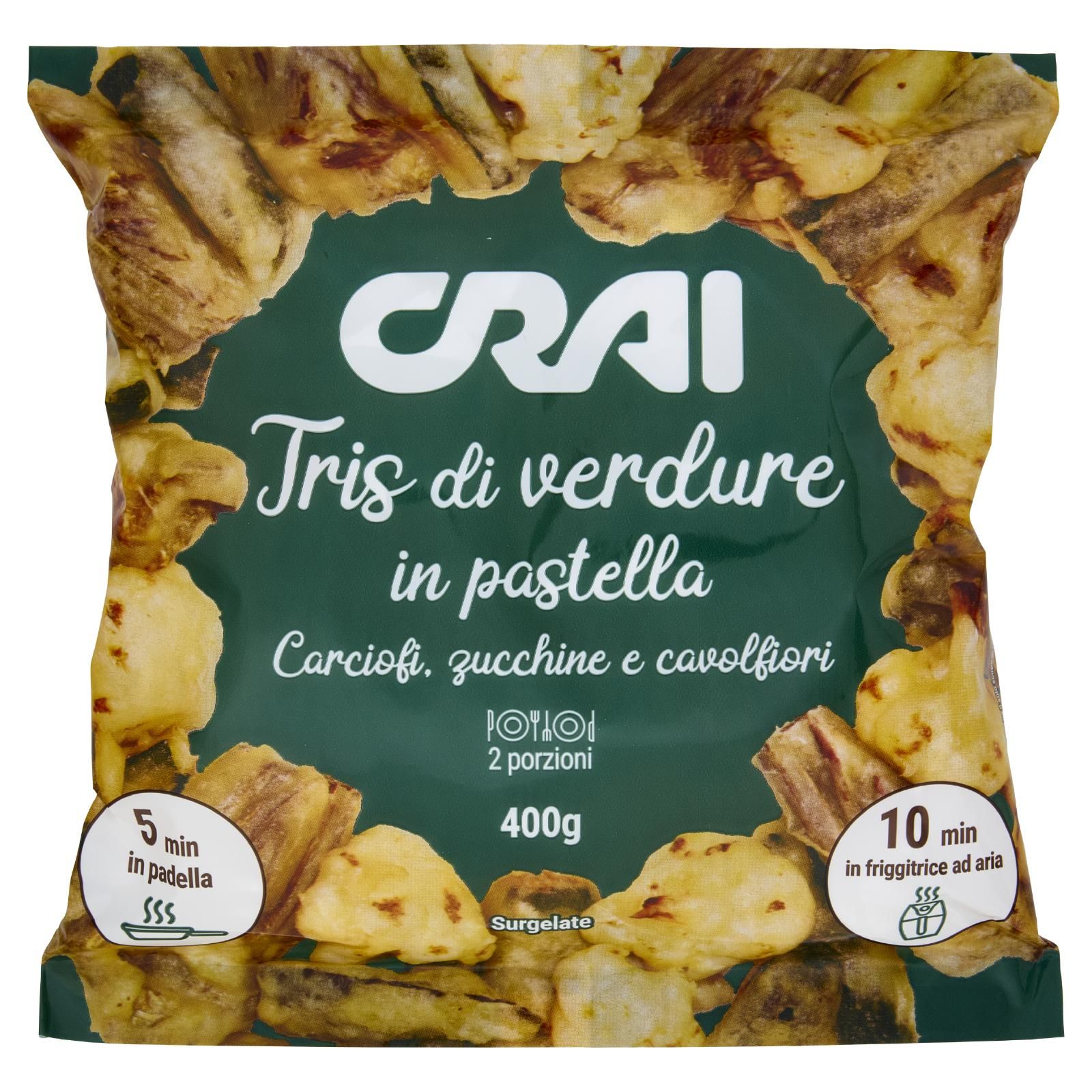 Crai Tris di verdure in pastella Carciofi, zucchine e cavolfiori Surgelate 400 g
