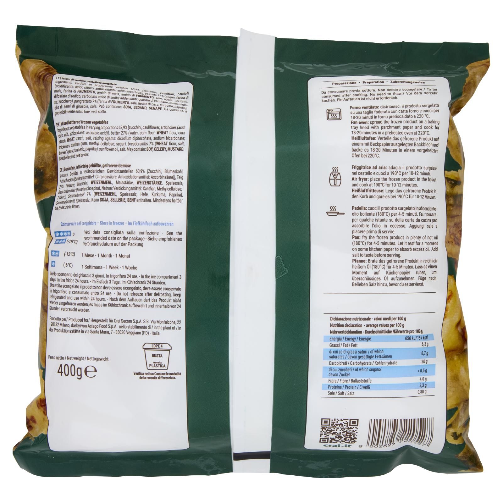 Crai Tris di verdure in pastella Carciofi, zucchine e cavolfiori Surgelate 400 g