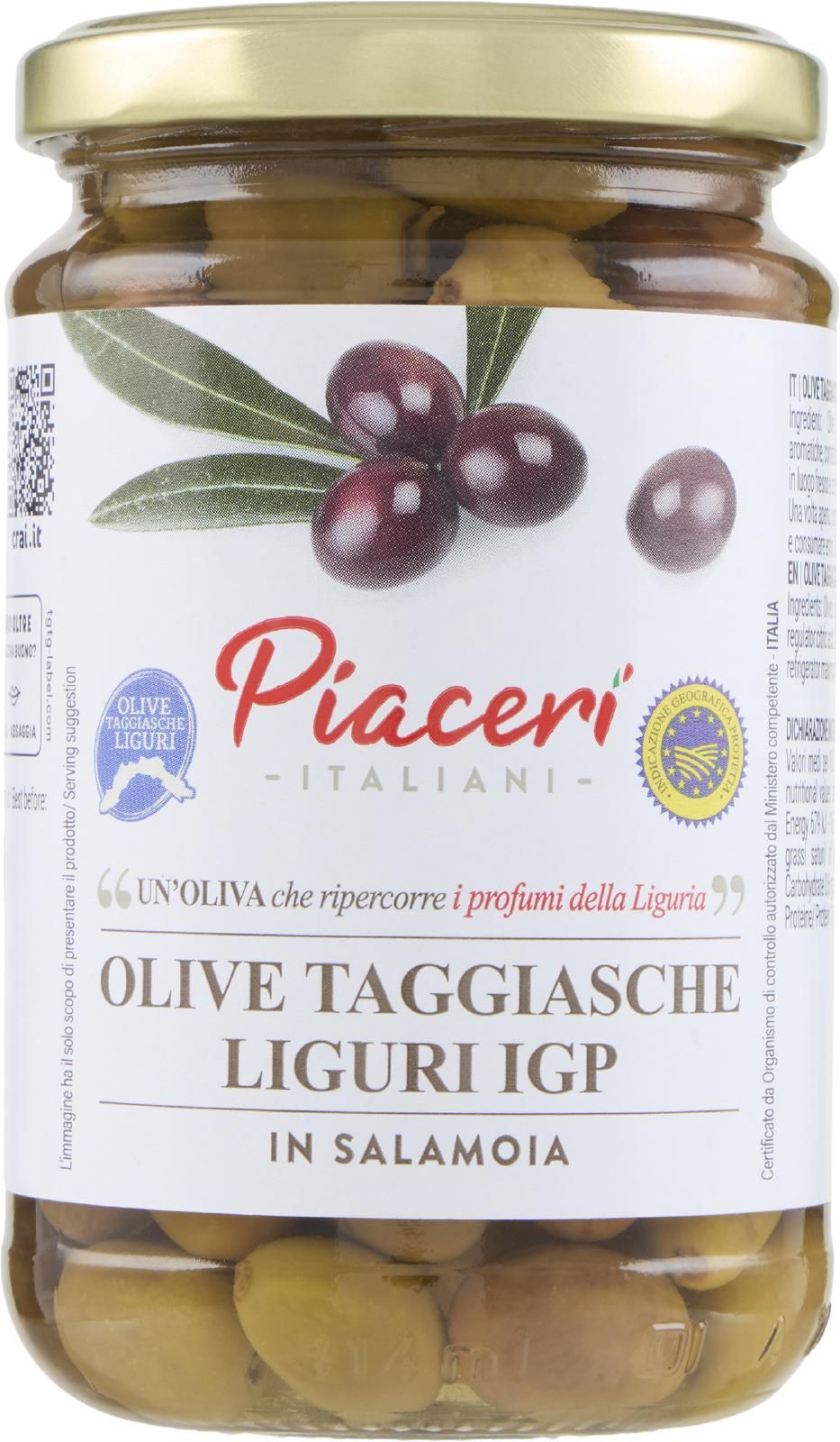 Piaceri Italiani Olive Taggiasche Liguri IGP in Salamoia 290 g