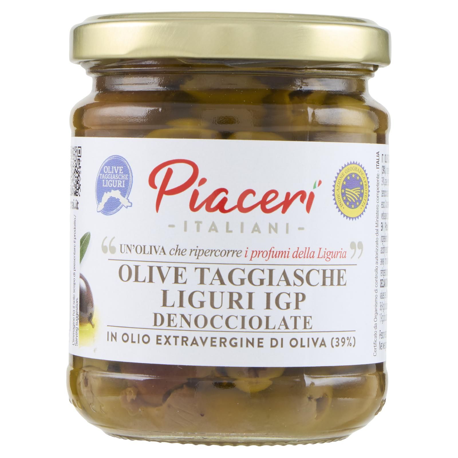 Piaceri Italiani Olive Taggiasche Liguri IGP Denocciolate in Olio Extra Vergine di Oliva 180 g
