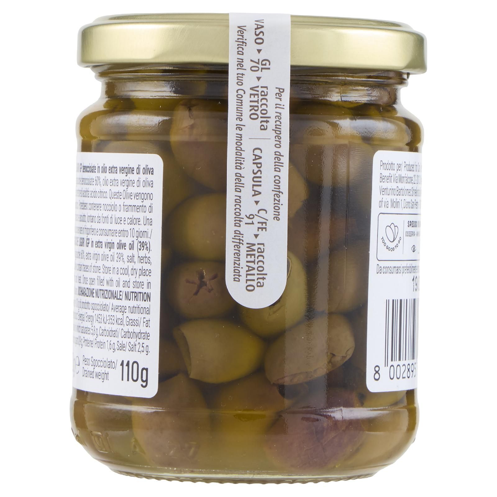Piaceri Italiani Olive Taggiasche Liguri IGP Denocciolate in Olio Extra Vergine di Oliva 180 g