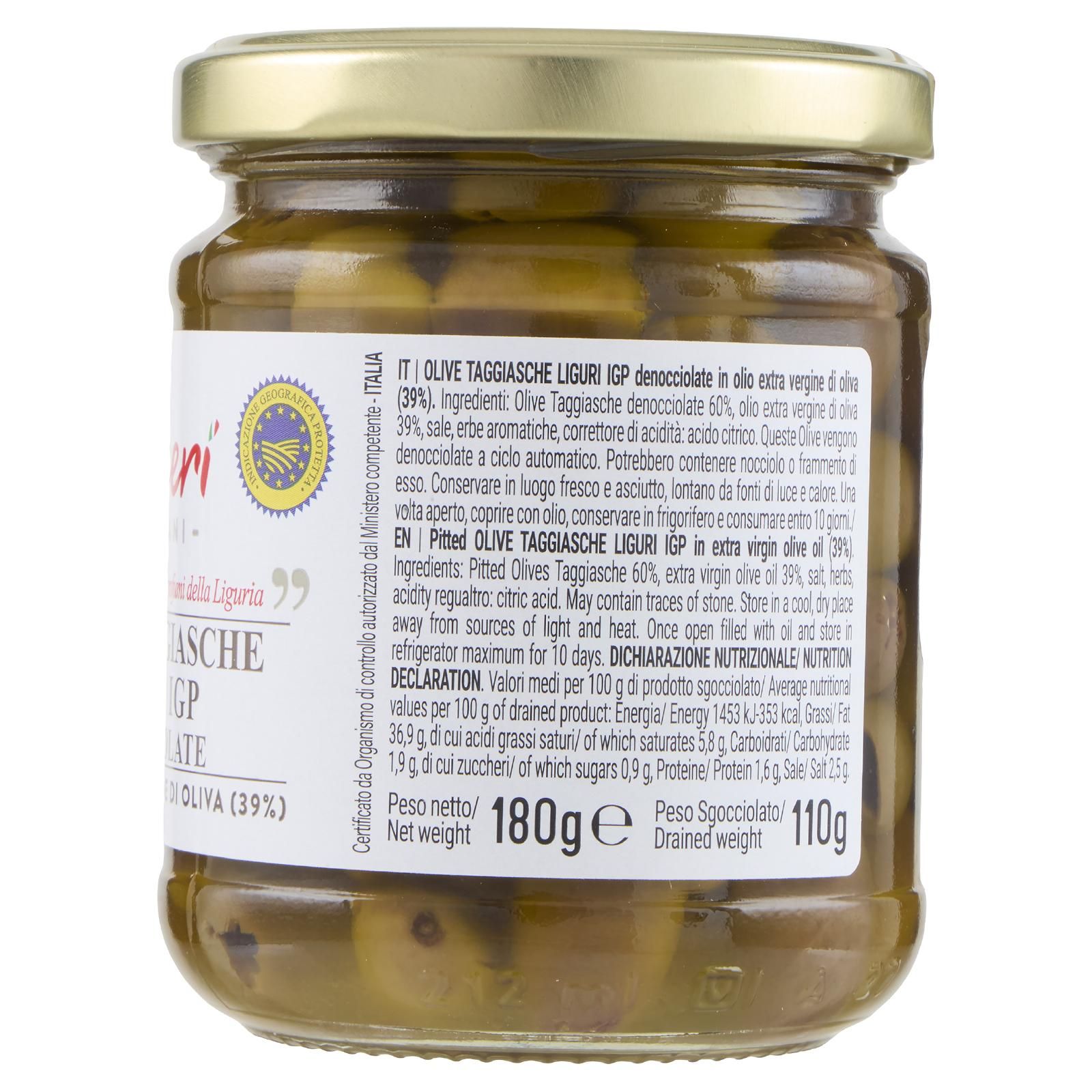 Piaceri Italiani Olive Taggiasche Liguri IGP Denocciolate in Olio Extra Vergine di Oliva 180 g