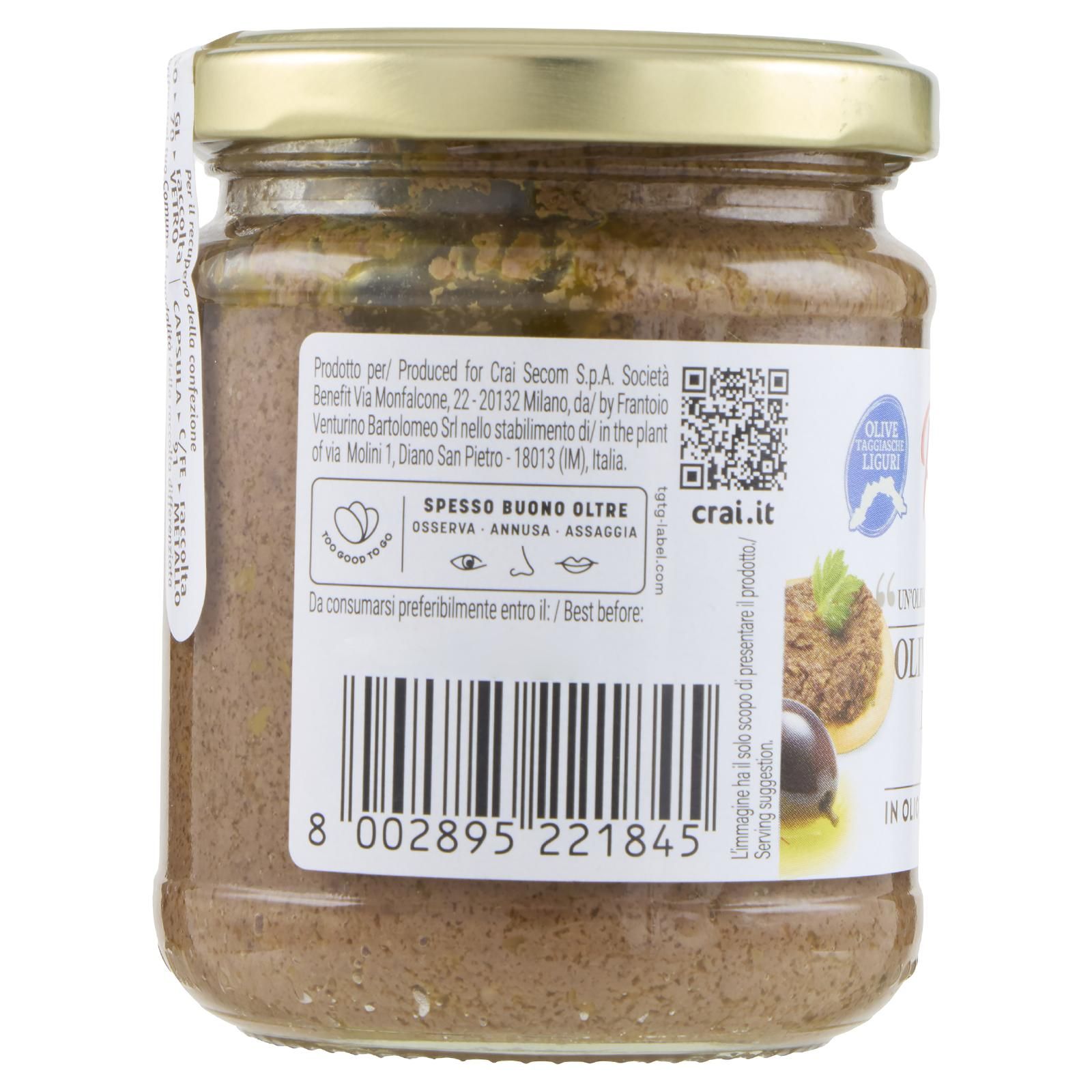 Piaceri Italiani Olive Taggiasche Liguri IGP Patè in Olio Extravergine di Oliva 180 g