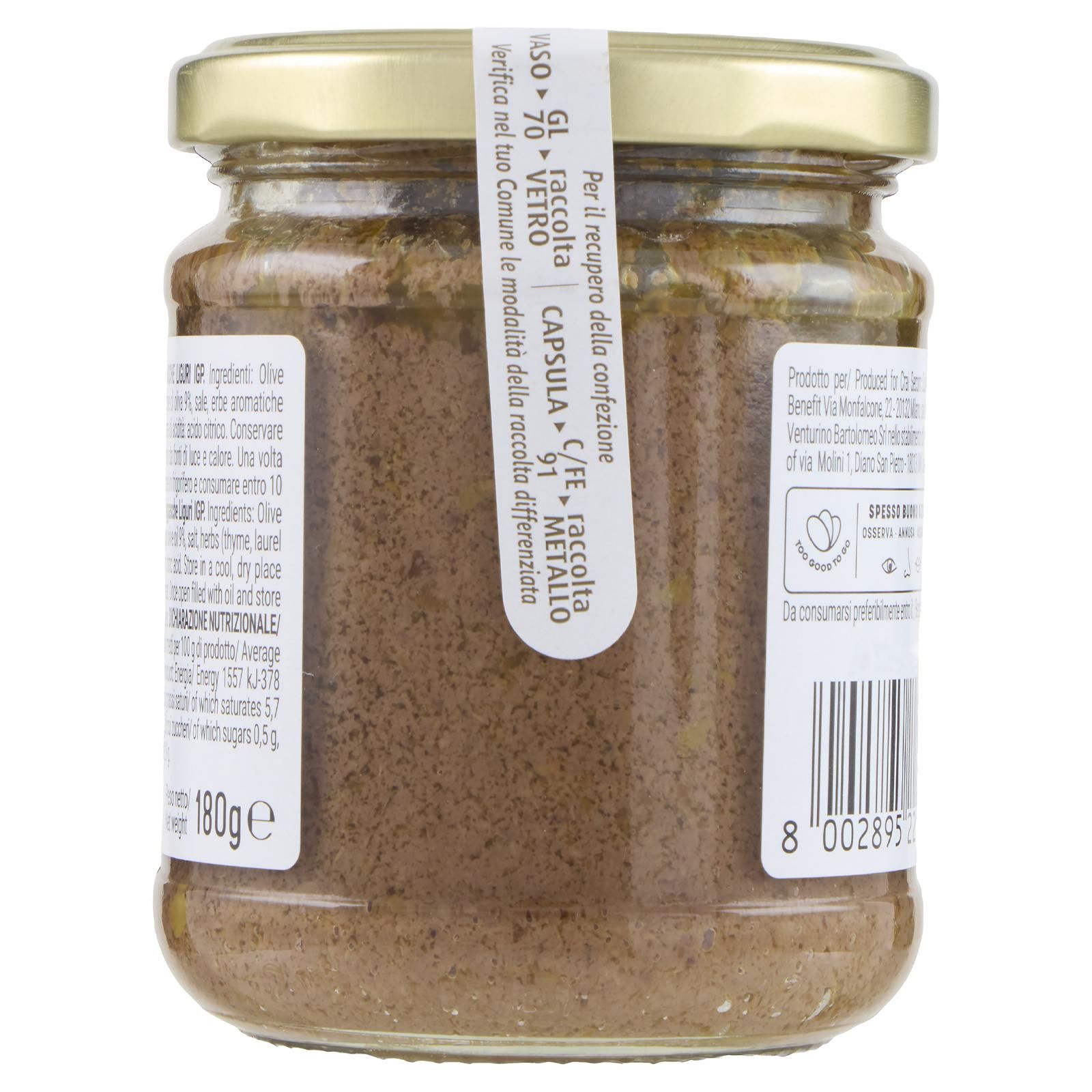 Piaceri Italiani Olive Taggiasche Liguri IGP Patè in Olio Extravergine di Oliva 180 g