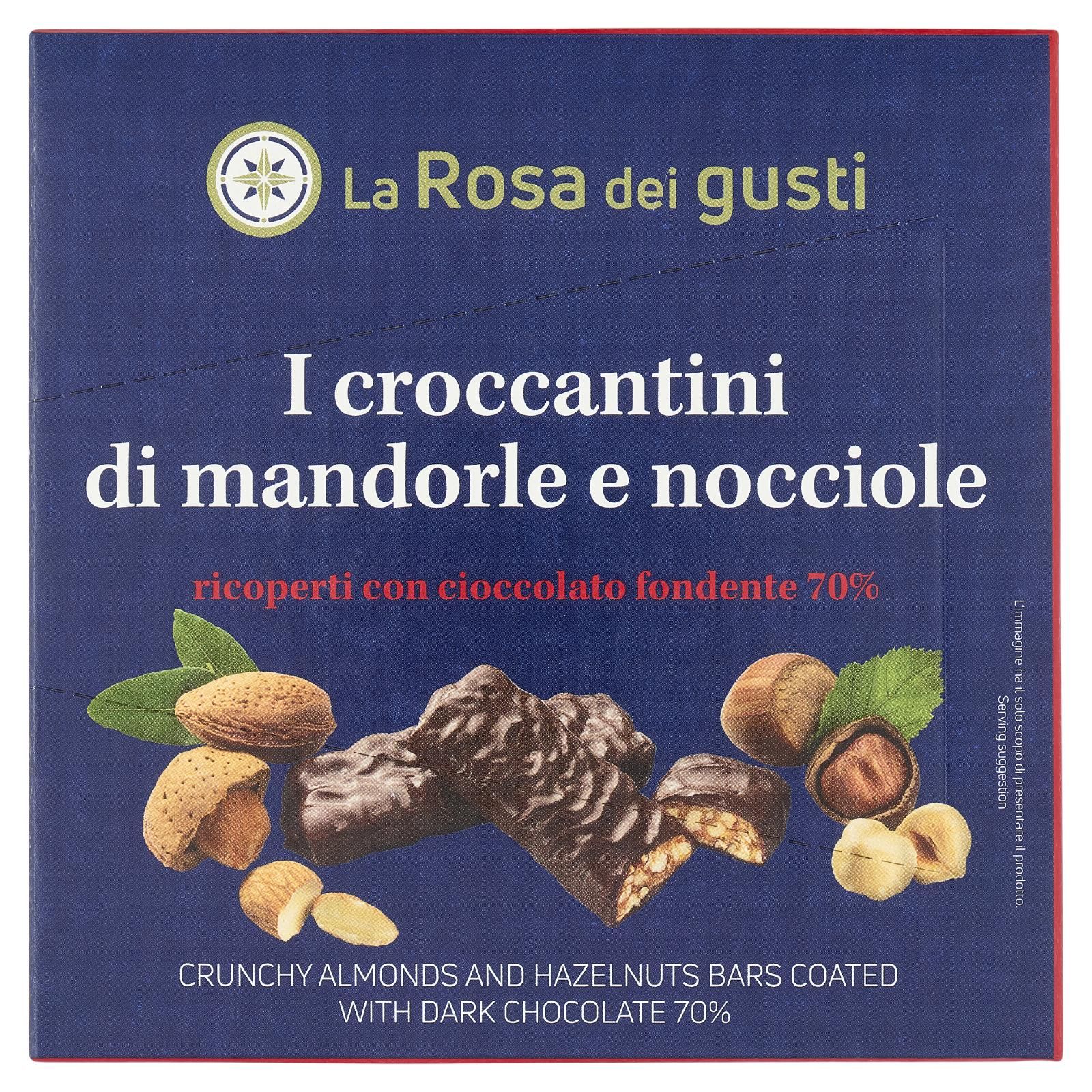 La Rosa dei gusti I croccantini di mandorle e nocciole ricoperti di cioccolato fondente 70% 150 g