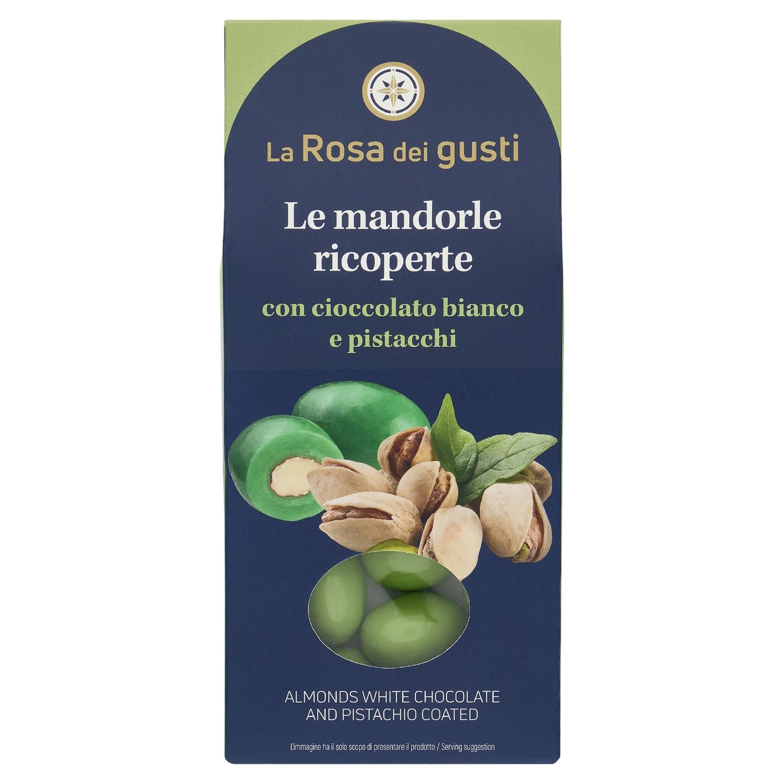 La Rosa dei gusti Le mandorle ricoperte con cioccolato bianco e pistacchi 100 g