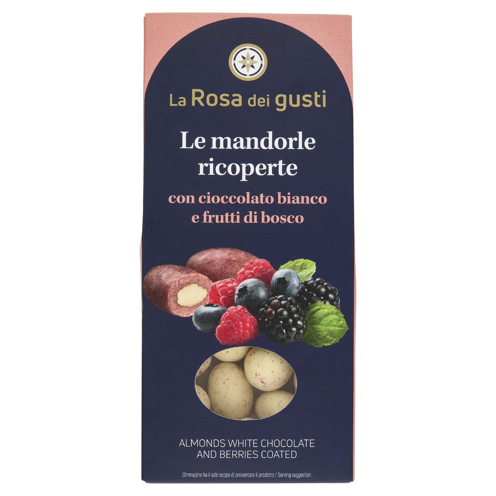 La Rosa dei gusti Le mandorle ricoperte con cioccolato bianco e frutti di bosco 100 g