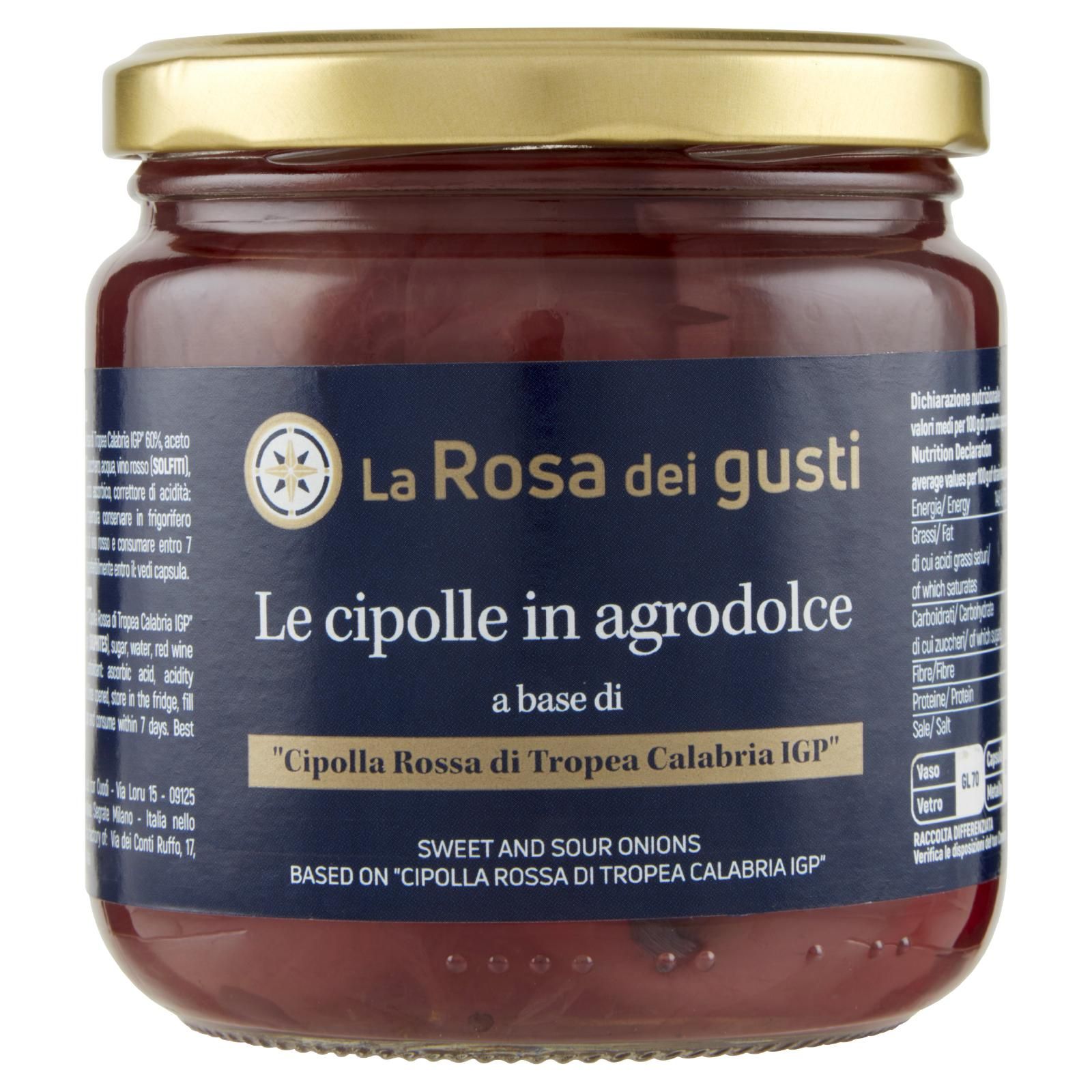La Rosa dei gusti le cipolle in agrodolce a base di "Cipolla Rossa di Tropea Calabria IGP" 390 g