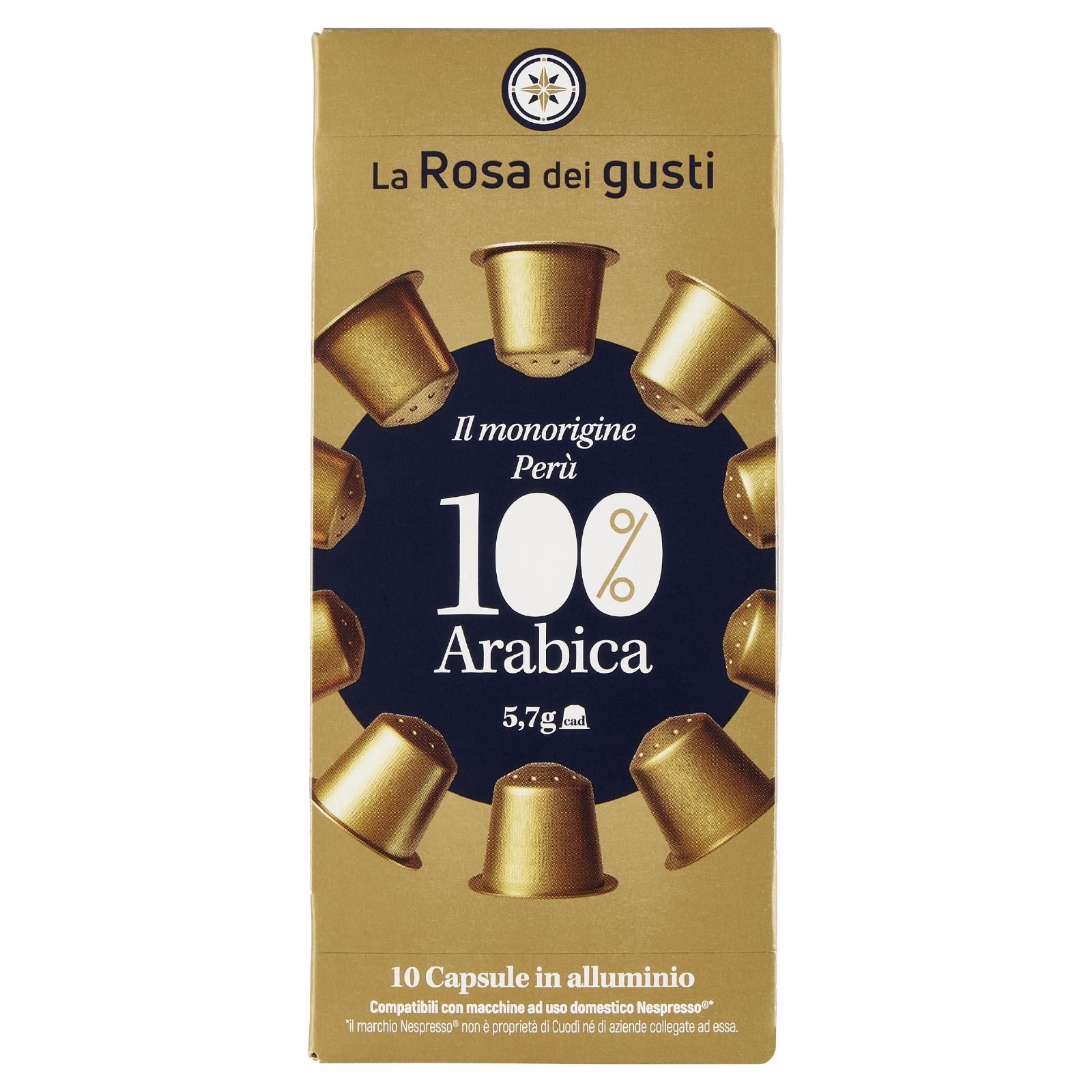 La Rosa dei gusti il monorigine Perù 100% Arabica 10 Capsule in alluminio 10 x 5,7 g