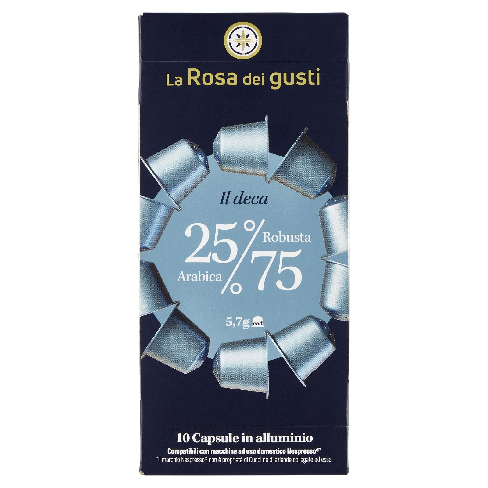 La Rosa dei gusti il deca 25% Arabica 75% Robusta 10 Capsule in alluminio 10 x 5,7 g