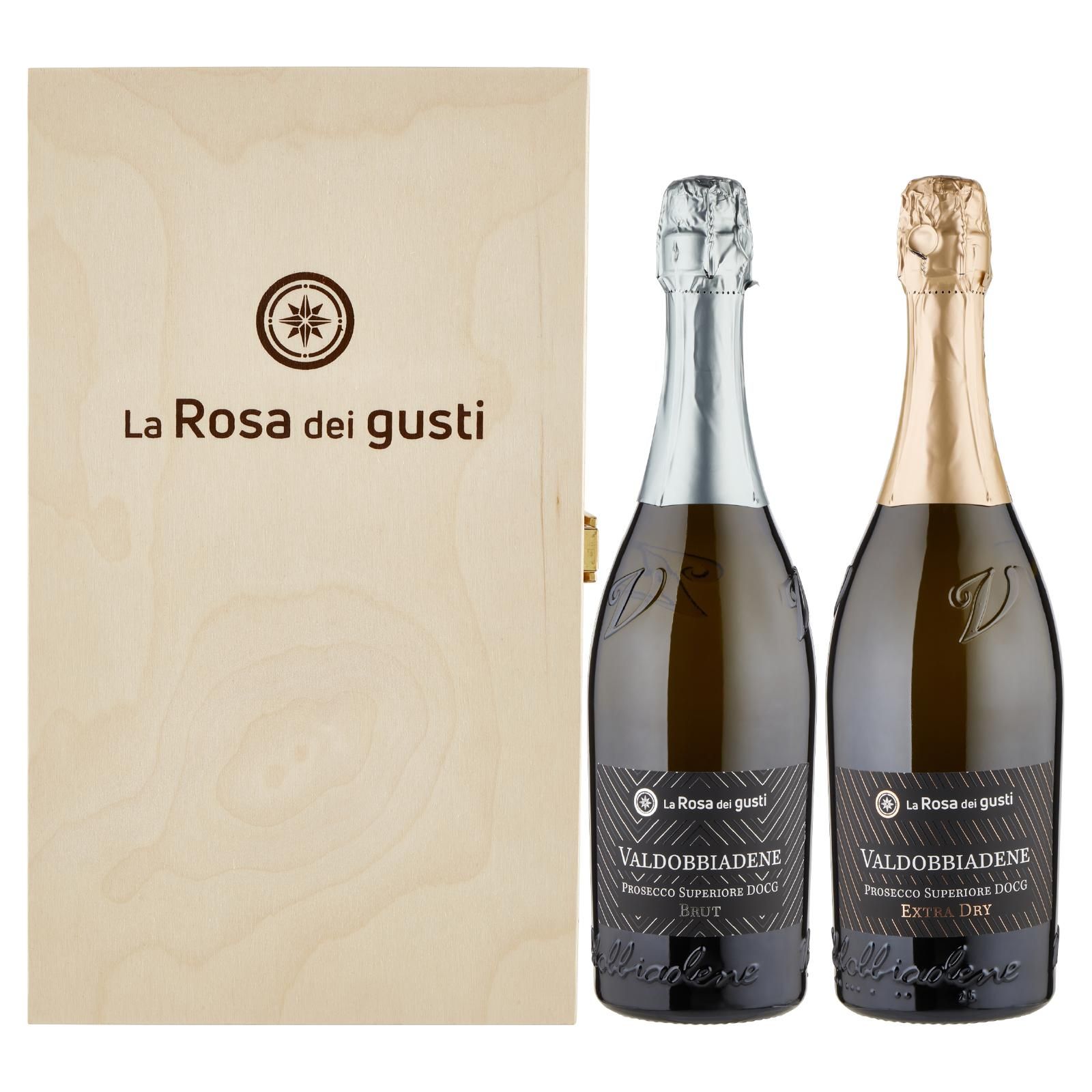 La Rosa dei gusti Cassetta Valdobbiadene Prosecco Superiore DOCG Brut + Extra Dry 2 x 75 cl
